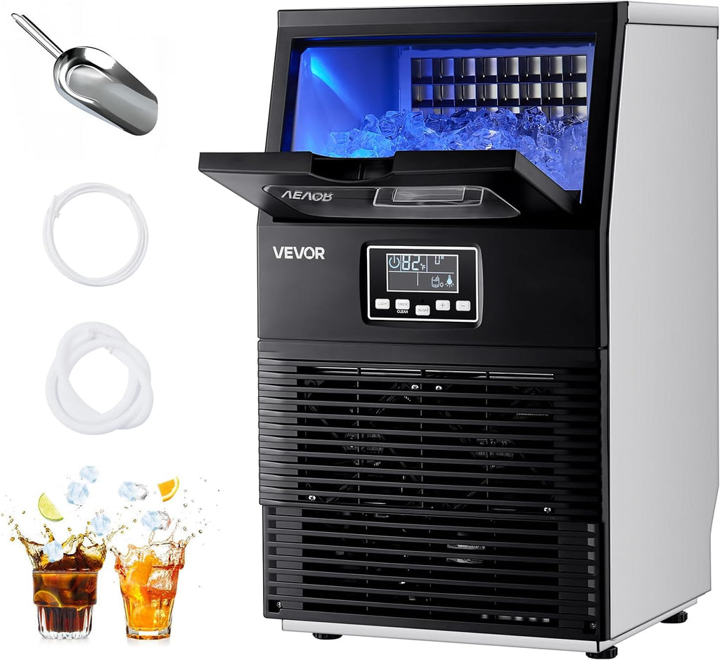 2026 VEVOR Machine à Glaçons Commerciale 36 kg/24 h, Appareil de Préparation de Glaçons avec Capacité de Stockage de 5 kg, 32 Cubes par Cycle, avec Écran LED et Nettoyage Automatique, Restaurant Bar