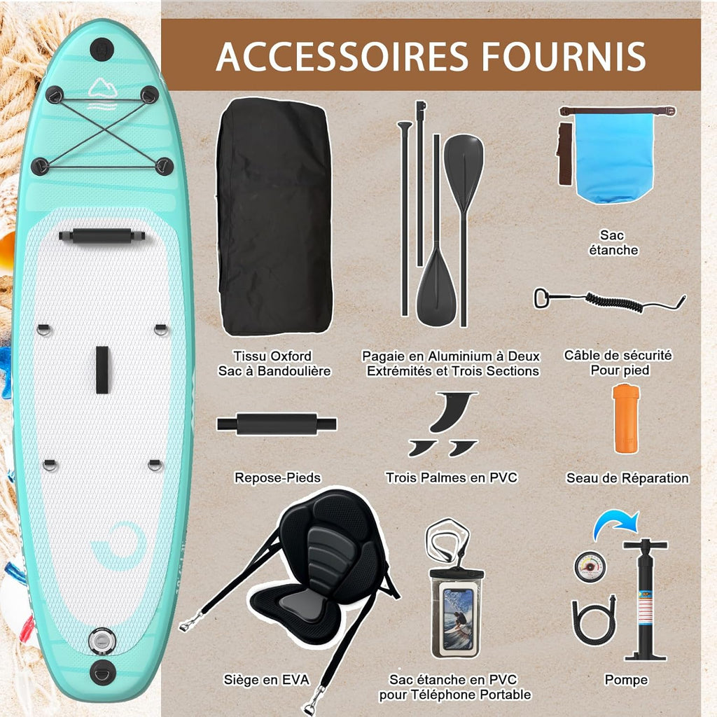 2026 JUMMICO Stand Up Paddling Board, 320 cm x 80 cm x 15 cm, Planche de Sup Gonflable, Stand Up Paddle 2-en-1 avec siège de Kayak, Protection réglable Contre Les Rayures et Accessoires, jusqu'à 160 kg