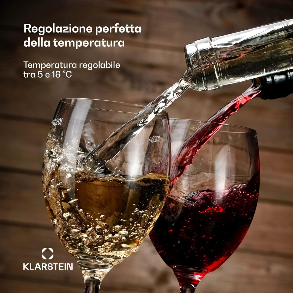 2026 KLARSTEIN Shiraz Premium Smart 24 - Frigorifero per vini, 24 bottiglie, temperatura regolabile, illuminazione LED, controllo WiFi, display touch