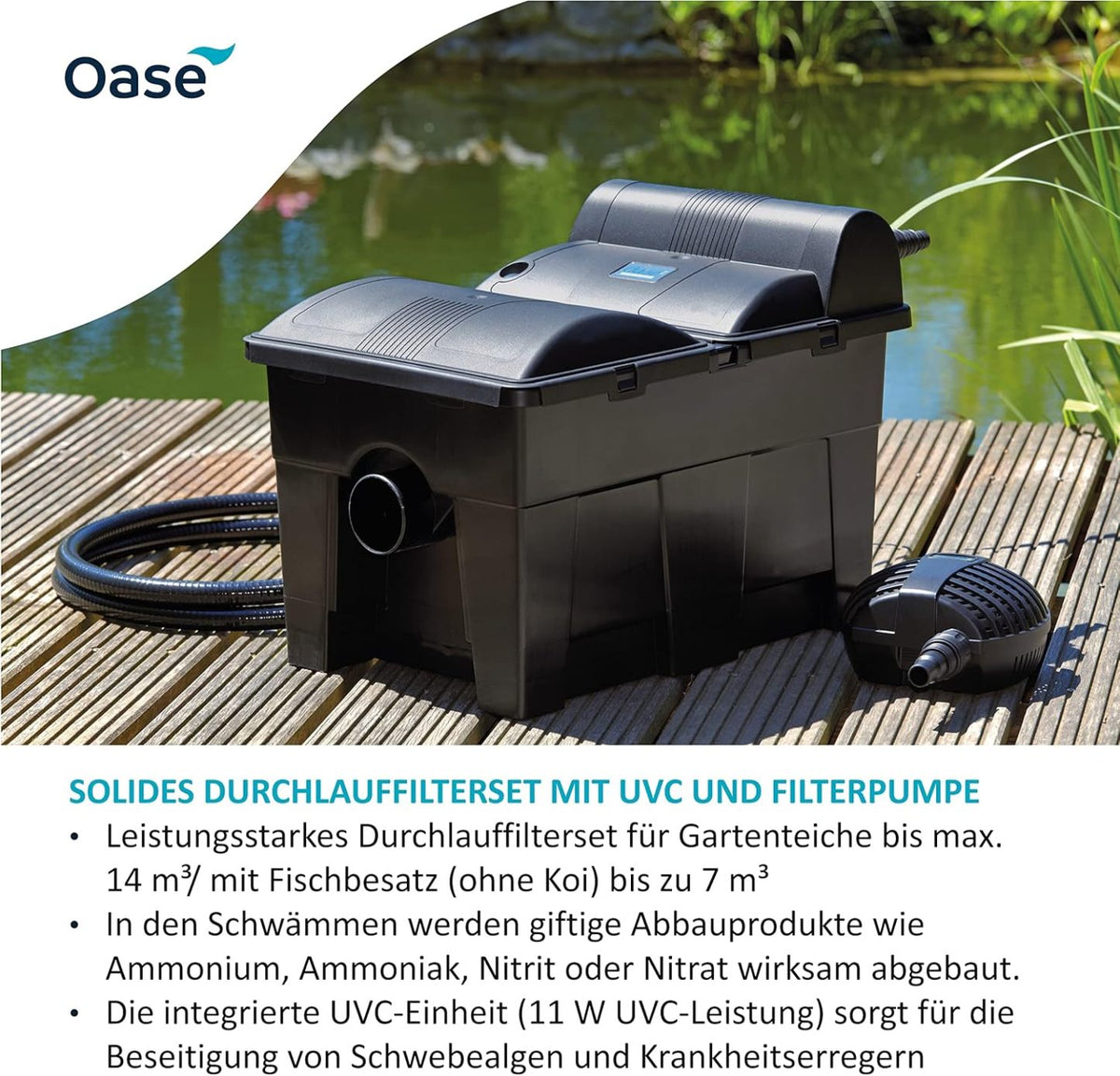 2026 OASE 56789 Durchlauffilter BioSmart Set 36000 geeignet für Teiche bis 36 m³, Filtersystem, Filterkomplettset inkl Filtermaterial, Teichpumpe und UVC Klärer