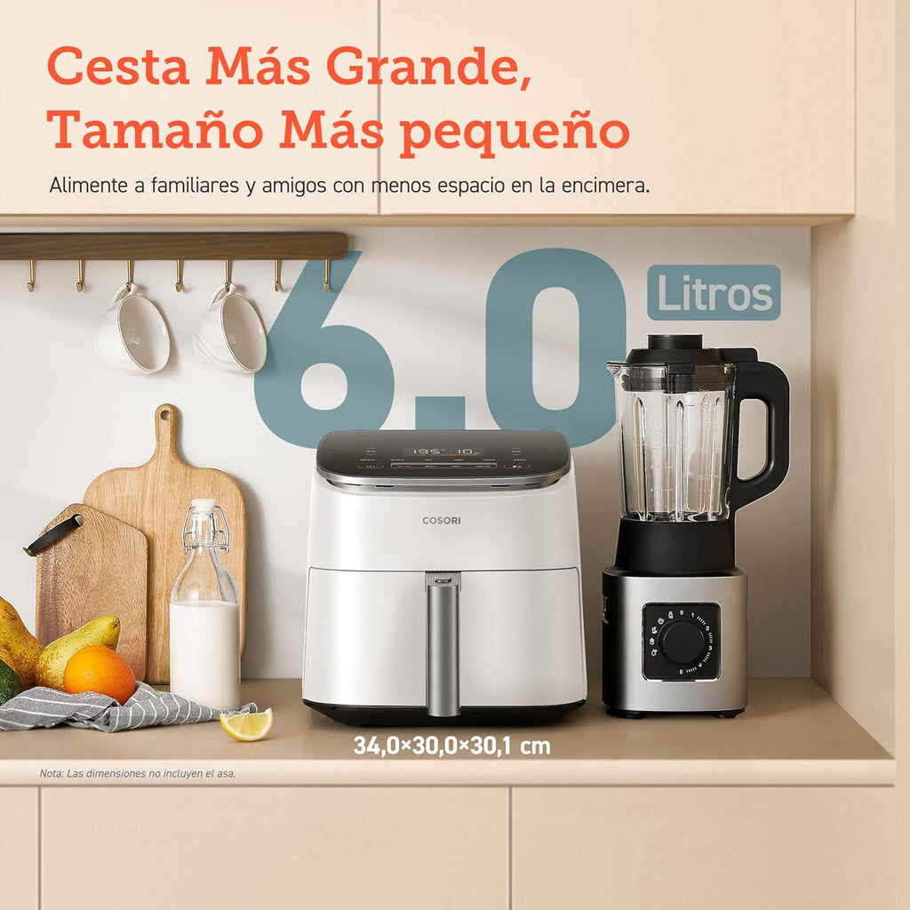 2026 Friteuse à air chaud Cosori Turbo Blaze 6L, intérieur en métal véritable, moteur CC exclusif, 46 % plus rapide, température de 30 °C à 230 °C, idéale pour rôtir les viandes, programmes de cuisson complets, silencieuse (27 dB).