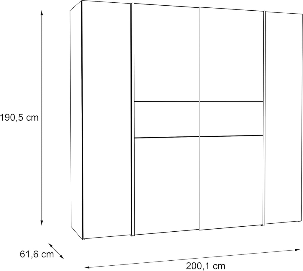 2026 AVANTI TRENDSTORE - Flavi - Wardrobe with 2 hinged doors and 2 sliding doors. Available in different colours. LAP dimensions 200 x 190.5 x 61.7 cm (Sonoma Oak/White)