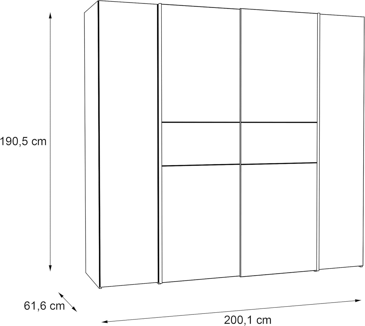 2026 AVANTI TRENDSTORE - Flavi - Wardrobe with 2 hinged doors and 2 sliding doors. Available in different colours. LAP dimensions 200 x 190.5 x 61.7 cm (Sonoma Oak/White)