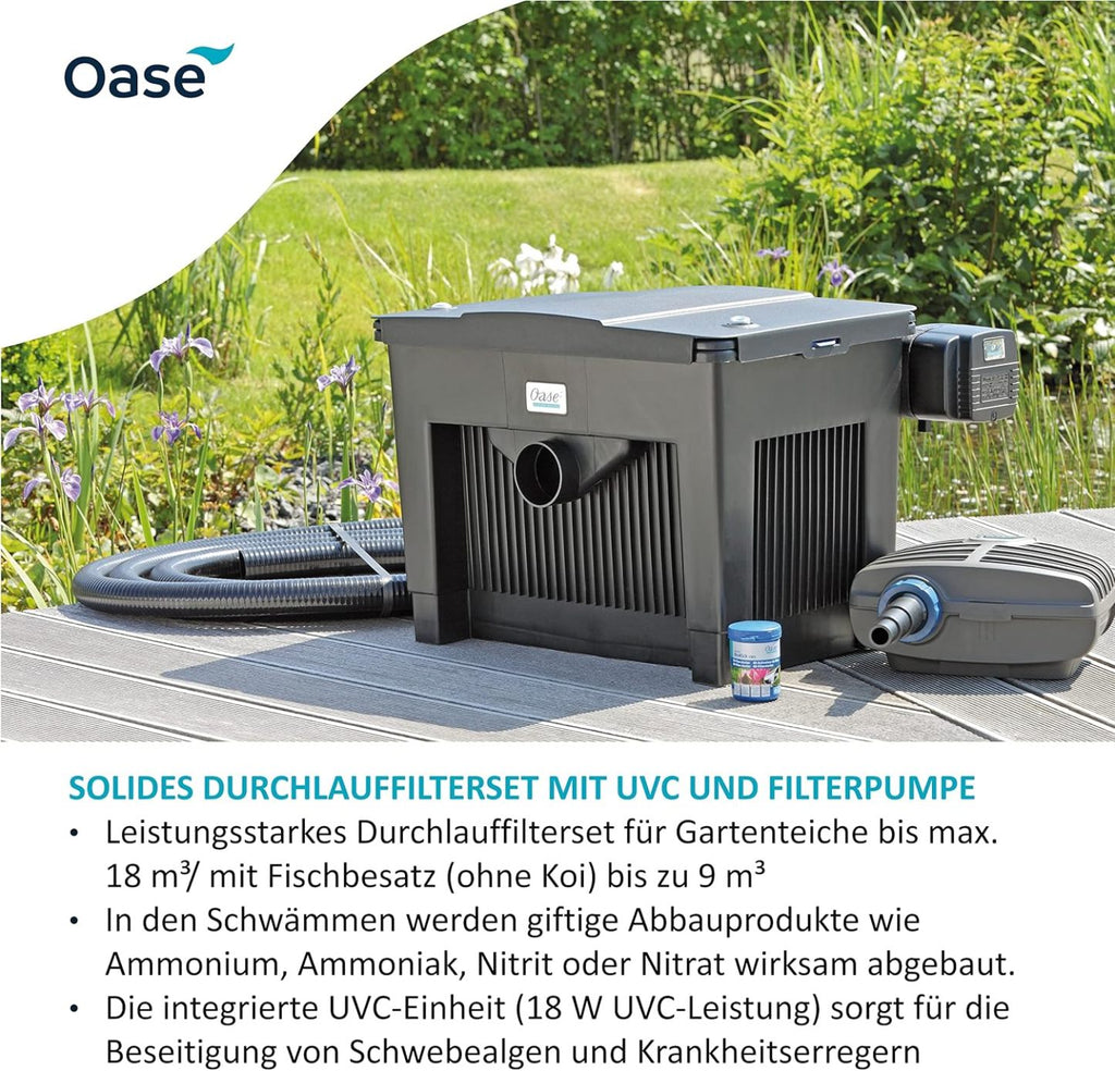 2026 OASE 56789 Durchlauffilter BioSmart Set 36000 geeignet für Teiche bis 36 m³, Filtersystem, Filterkomplettset inkl Filtermaterial, Teichpumpe und UVC Klärer