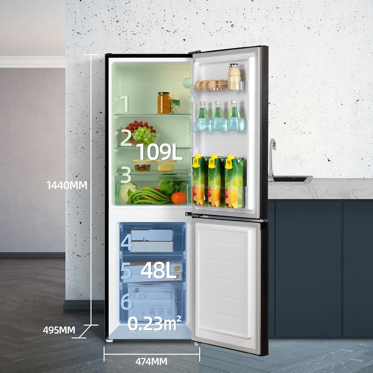 2026 CHiQ Frigorifero Combinato 157L FBM157L42, Basso Gelo, Altezza 144 cm, Larghezza 47 cm, Ultraleggero 39 db, 12 anni di garanzia sul compressore