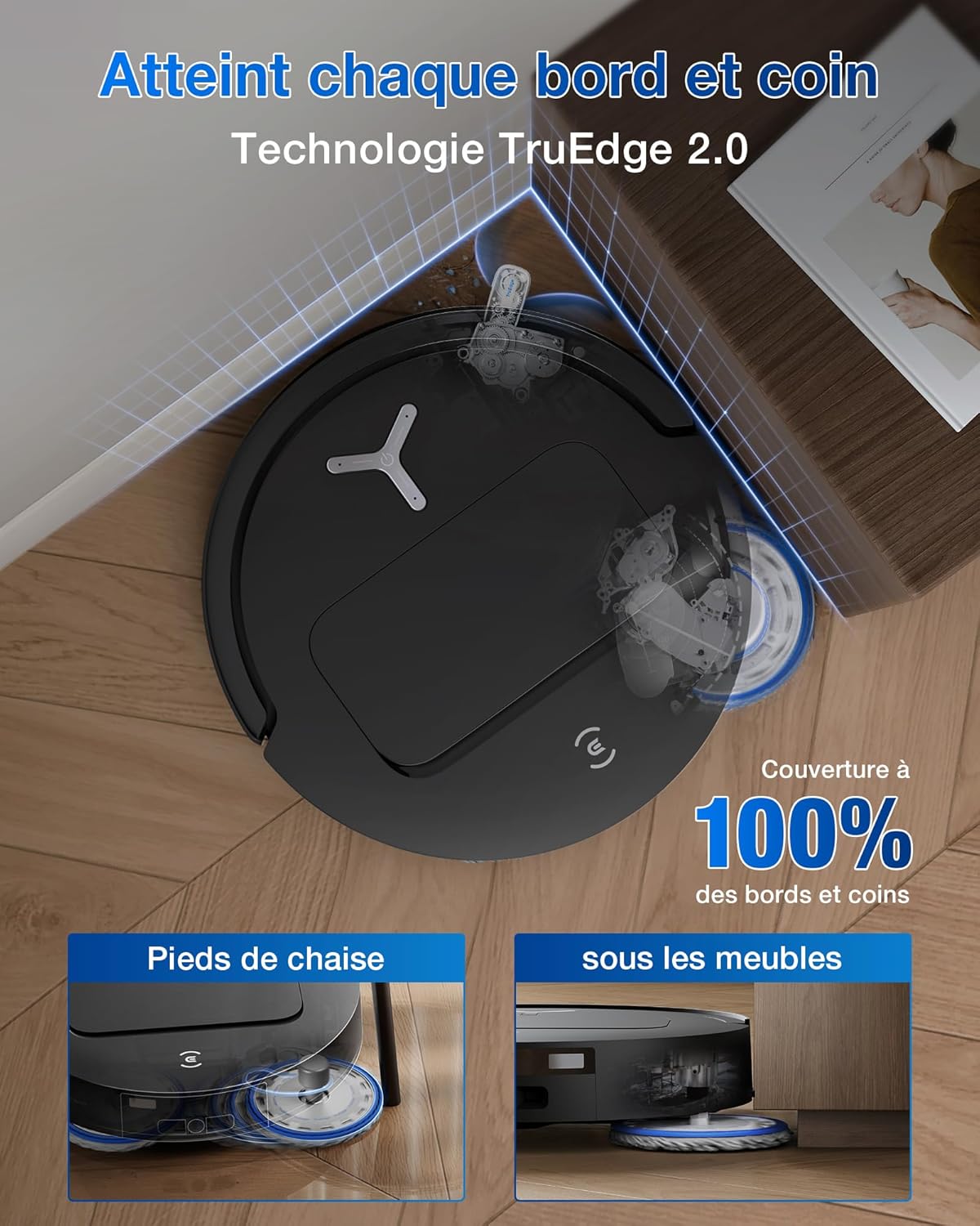 2026 ECOVACS T50 Omni Aspirateur Robot avec Station, Puissance 15000Pa amélioré par T30 Pro Omni, Brosse latérale et serpillière Extensibles, ZeroTangle 2.0, AIVI 3D 2.0, Lavage à l'eau Chaude 75℃, Blanc
