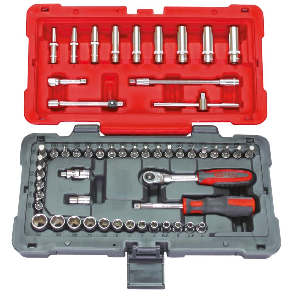 2026 KS Tools - 922.0654 - Caisse à outils complète 1/4 - Coffret de maintenance - 4 à 14 mm - Coffret de douilles et embouts - Outillage mecanique auto - 54 Pièces : Bricolage