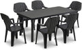 2026 Tomaino - Table and 6 Plastic Garden Chairs Set - with Extendable Extension, with Armrests, Stackable, for Outdoor, Terrace - Norden Dining Set (Black)