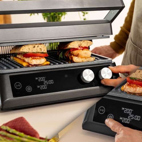 2026 Cecotec Grill électrique Rock’nGrill Smart. Système de réglage de la puissance, du temps et de la température de 2000 W, ouverture à 180 °, plaques amovibles allant au lave vaisselle : Cuisine et Maison