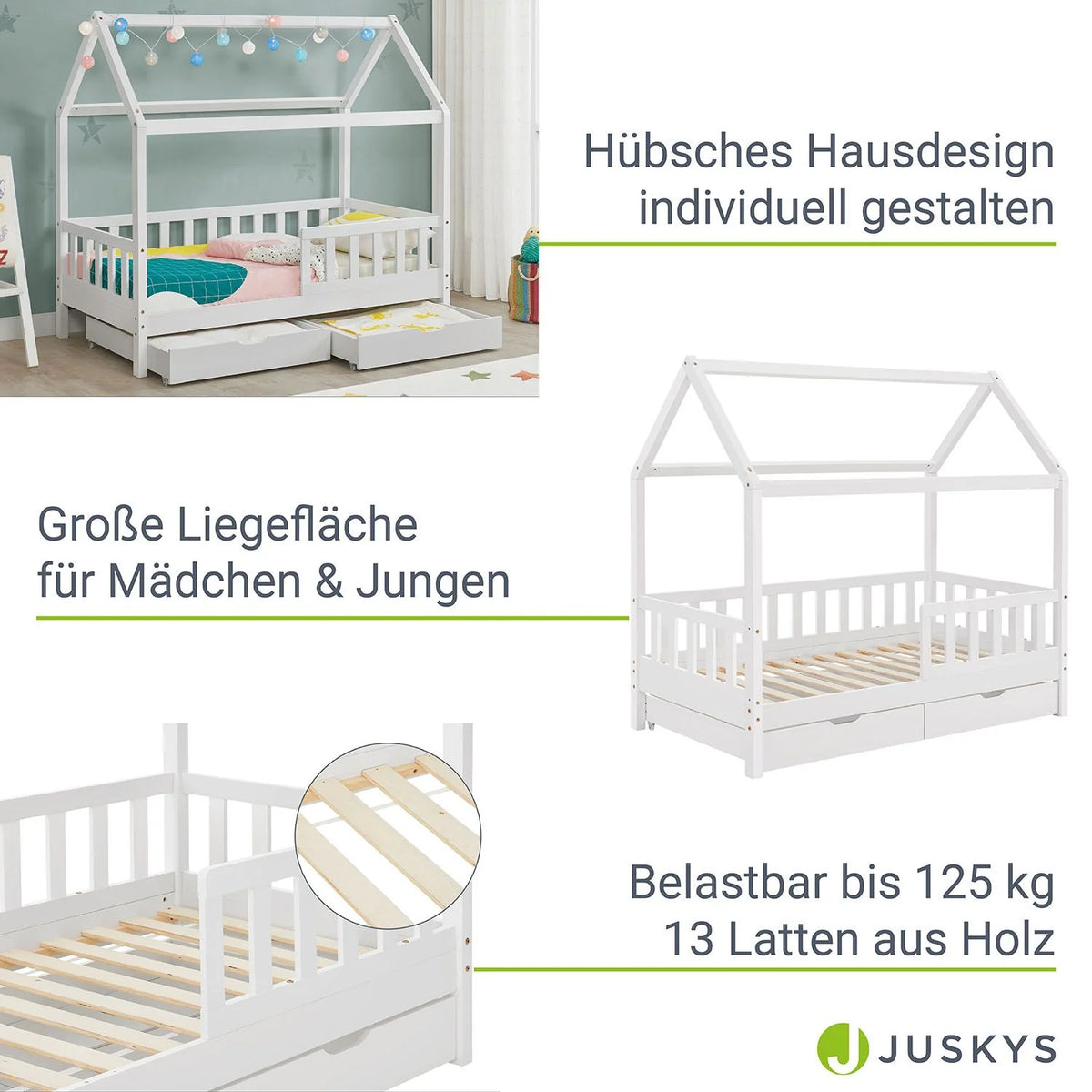 2026 Lit enfant Marli 2025, 80 x 160 cm, avec tiroirs de rangement