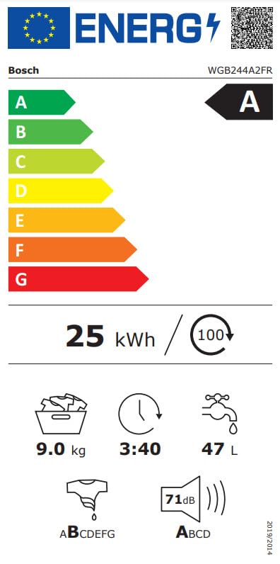 2026 Bosch WGB244A2FR, Série 8, Lave-linge Pose-libre, 9 kg, 1400 trs/min, Blanc