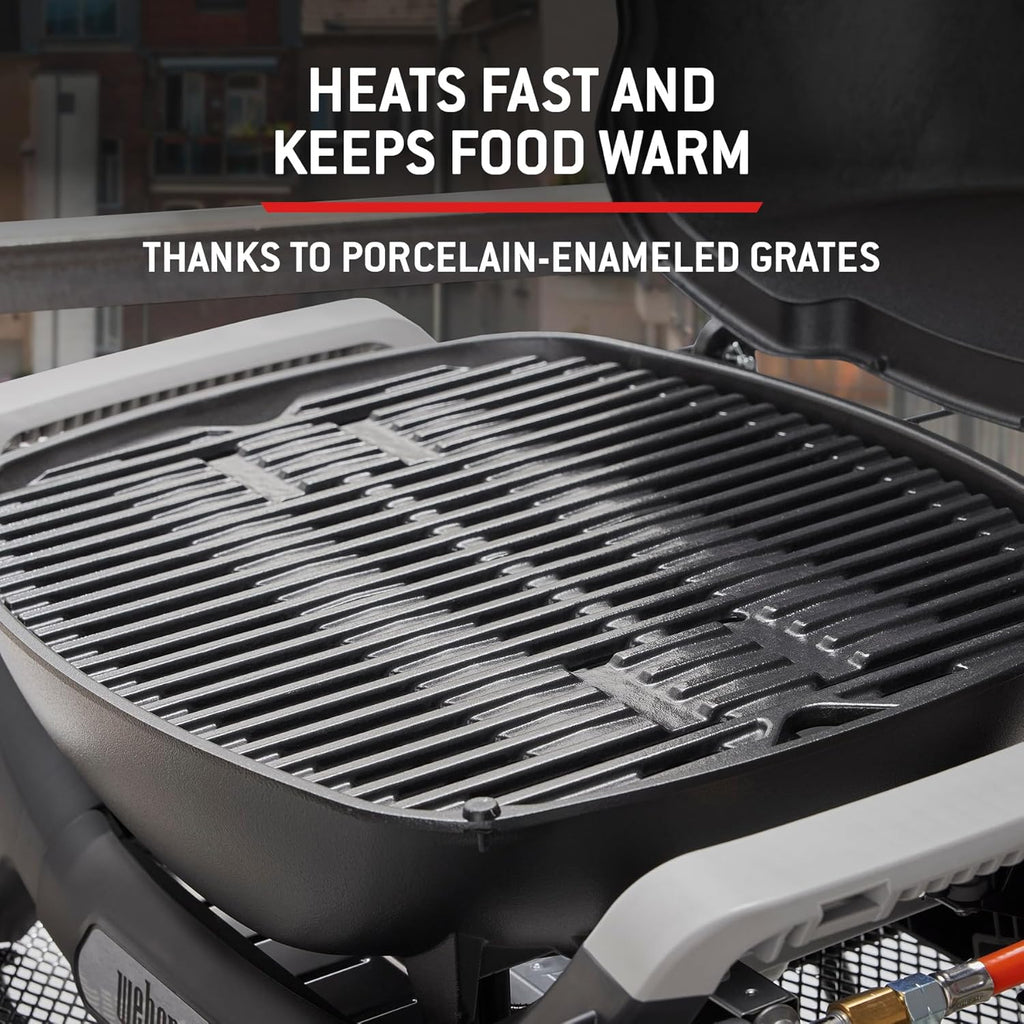 2026 Weber Barbecue à gaz Q 1100N / Barbecue portable léger pour camping, patios et balcons avec brûleur haute efficacité, grilles en fonte émaillée et allumage électronique, noir