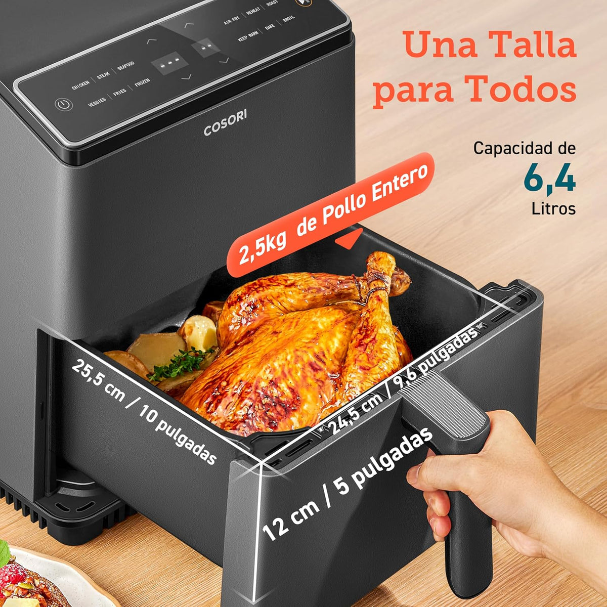2026 Friteuse à air sans huile COSORI 6,4 L, double chauffage, sans remuer ni préchauffer, avec recettes en espagnol et 12 programmes, gris foncé, modèle CAF-P583S