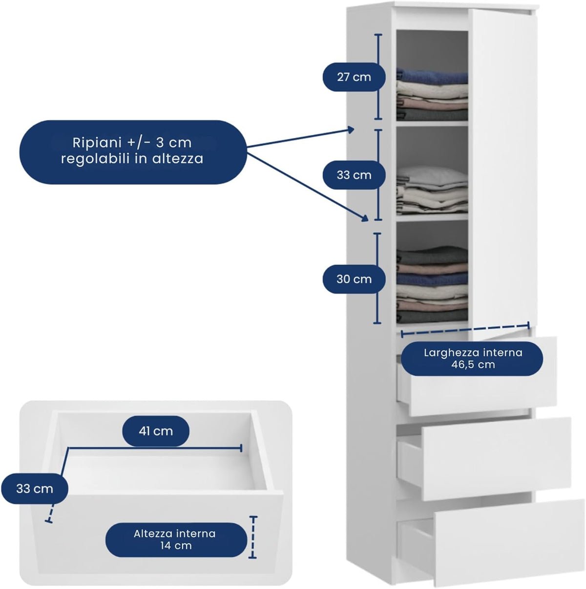 2026 Home Collective Multi-purpose Wardrobe, Wardrobe, Wardrobe with 3 Shelves and 3 Drawers | Compact and Functional Wardrobe for Bedroom, Hallway or Study | 50 x 40 x 180 cm (WxDxH) | White