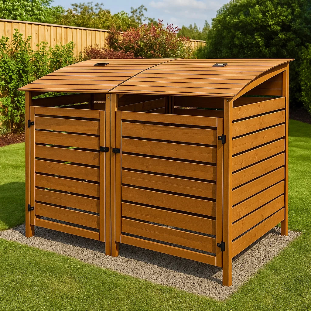 2026 Poubelle de rue en bois de pin marron avec double porte 120x80x120 cm