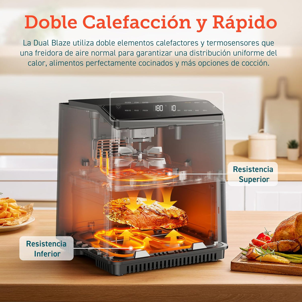2026 Friteuse à air sans huile COSORI 6,4 L, double chauffage, sans remuer ni préchauffer, avec recettes en espagnol et 12 programmes, gris foncé, modèle CAF-P583S