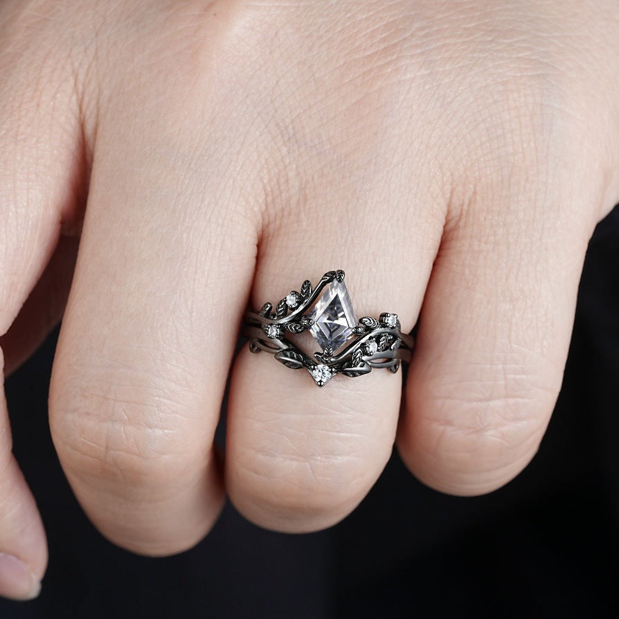 Gun Black Polygon Zircon Couple Rings Ladies