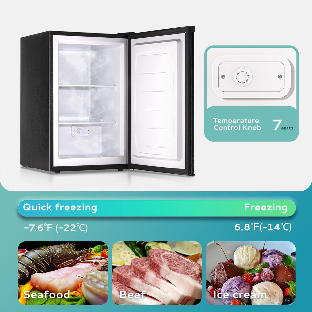 2026 Congélateur vertical 2025 de 85 litres (3 pi³). Porte réversible simple en acier inoxydable. Congélateur compact pour la maison, les résidences étudiantes, les appartements et les bureaux (argenté).