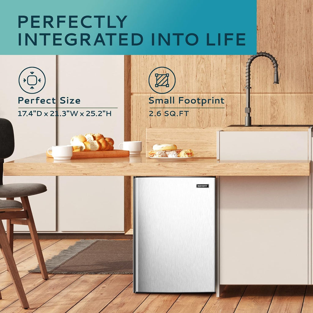 2026 Congélateur vertical 2025 de 85 litres (3 pi³). Porte réversible simple en acier inoxydable. Congélateur compact pour la maison, les résidences étudiantes, les appartements et les bureaux (argenté).