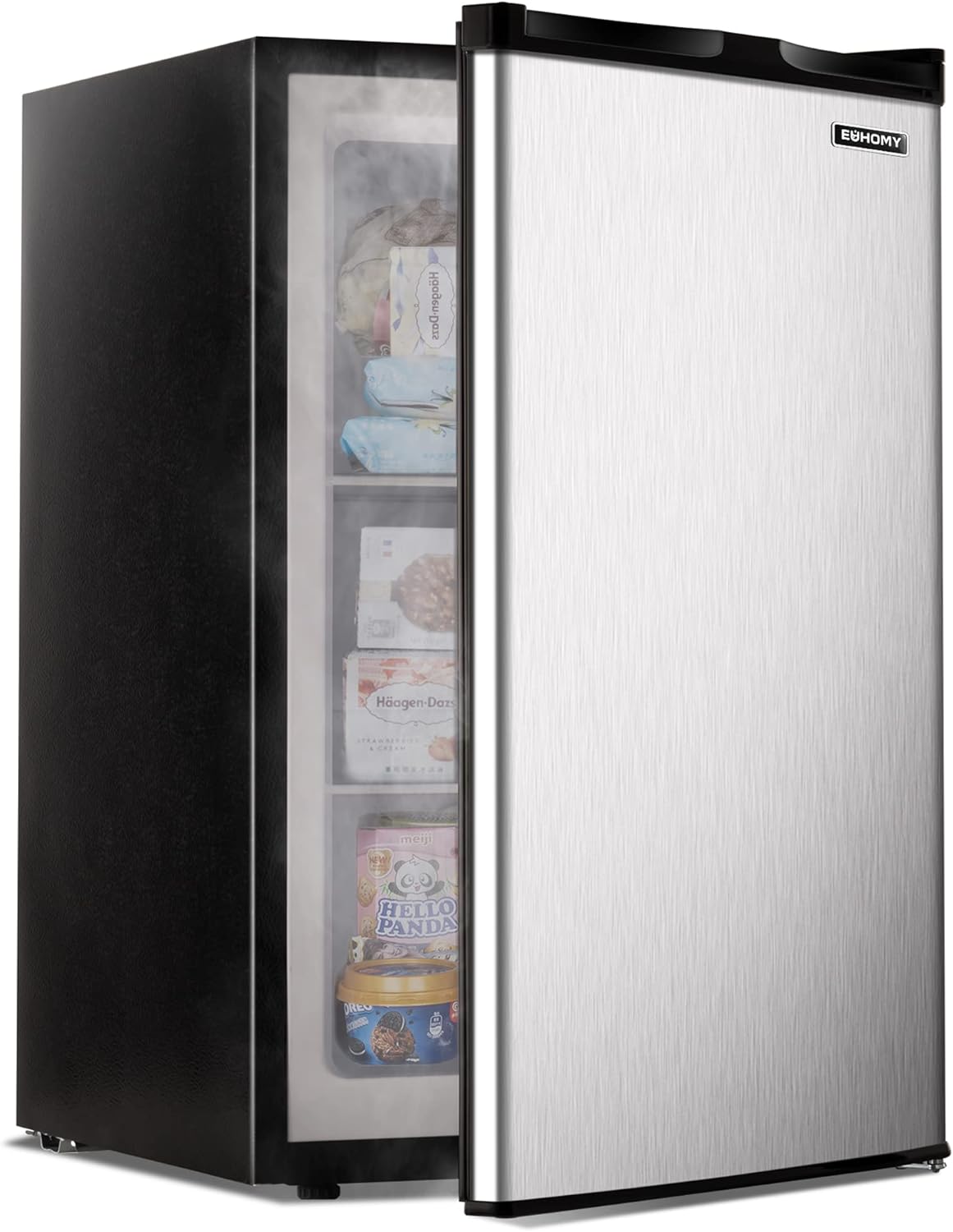 2026 Congélateur vertical 2025 de 85 litres (3 pi³). Porte réversible simple en acier inoxydable. Congélateur compact pour la maison, les résidences étudiantes, les appartements et les bureaux (argenté).