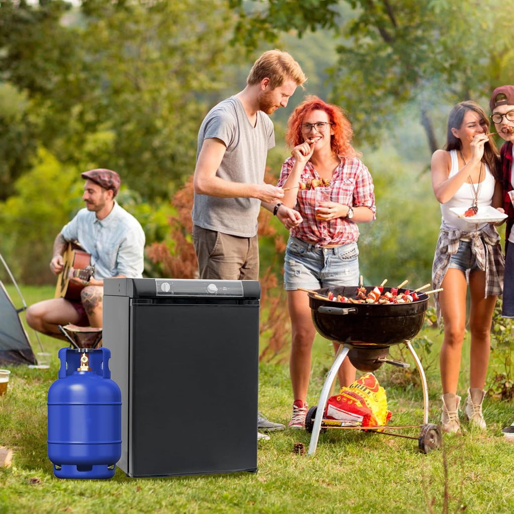 2026 SMETA Frigo Trimixte 60L, 12V/220V/Gaz, Frigo Camping Gaz, Mini Frigo Silencieux pour Camping-Car, Caravane, Camion et Fourgon, Réfrigérateur Portable Noir