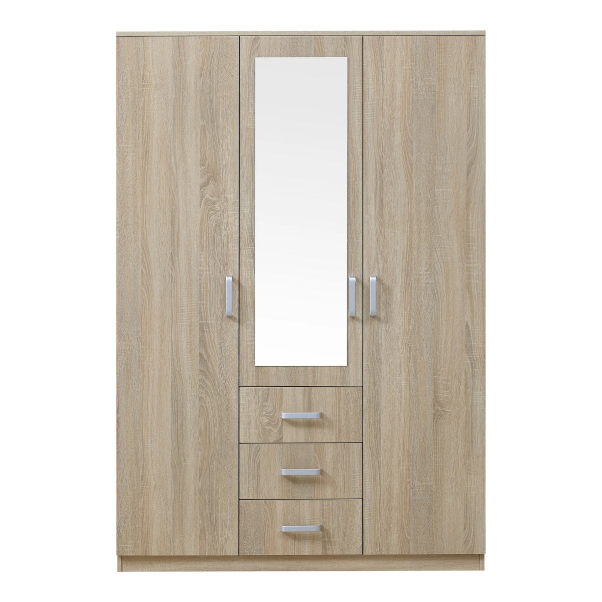 2026 Armoire de chambre garde-robe moderne meuble de rangement intemporel 5 étagères 3 tiroirs + miroir MDF 176 x 120 x 52 cm effet chêne sonoma 03_0006369