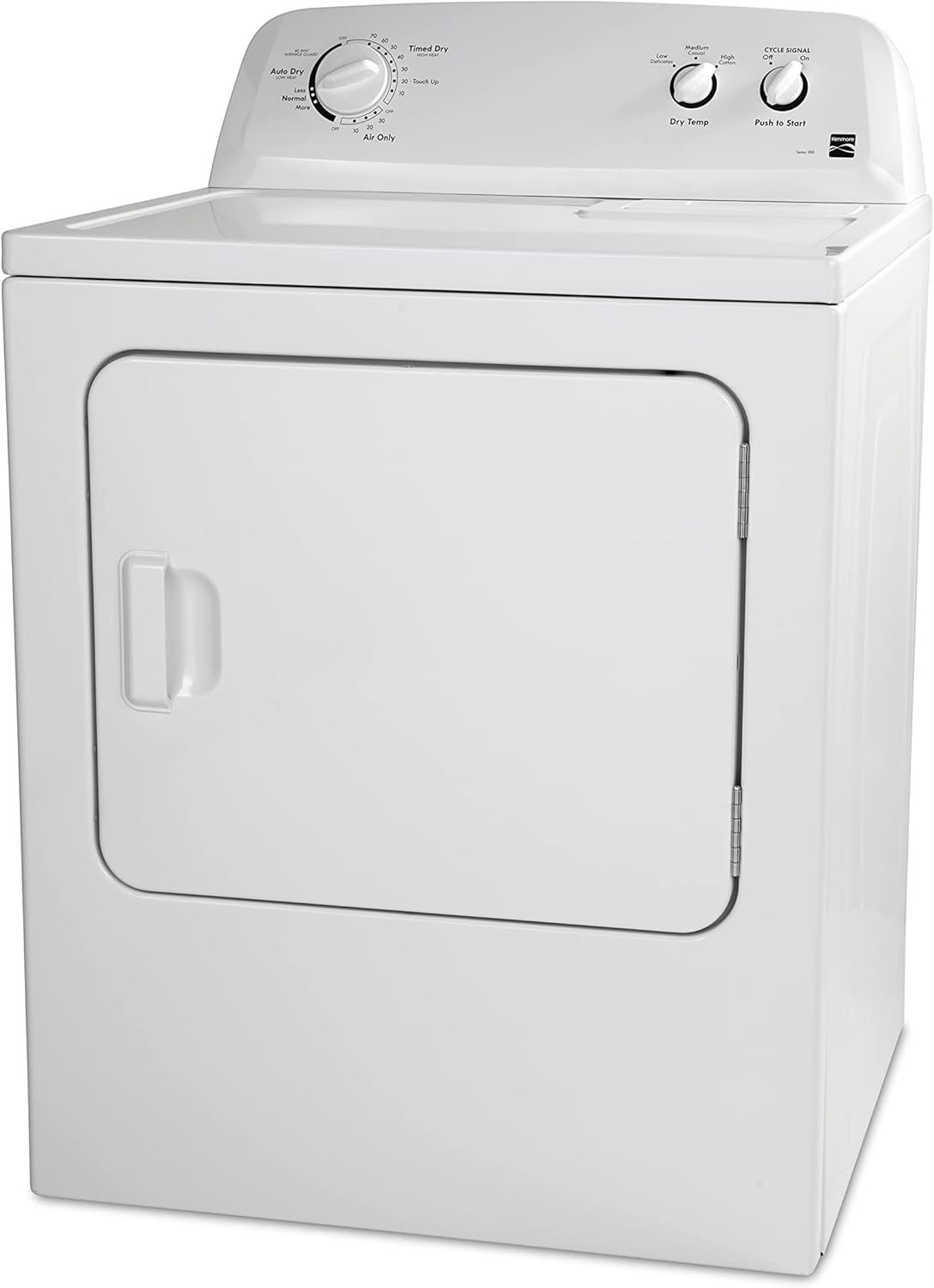 2026 Sèche-linge électrique Kenmore à chargement frontal de 74 cm (29 po) avec protection anti-froissage et capacité totale de 198 litres (7 pi³), blanc