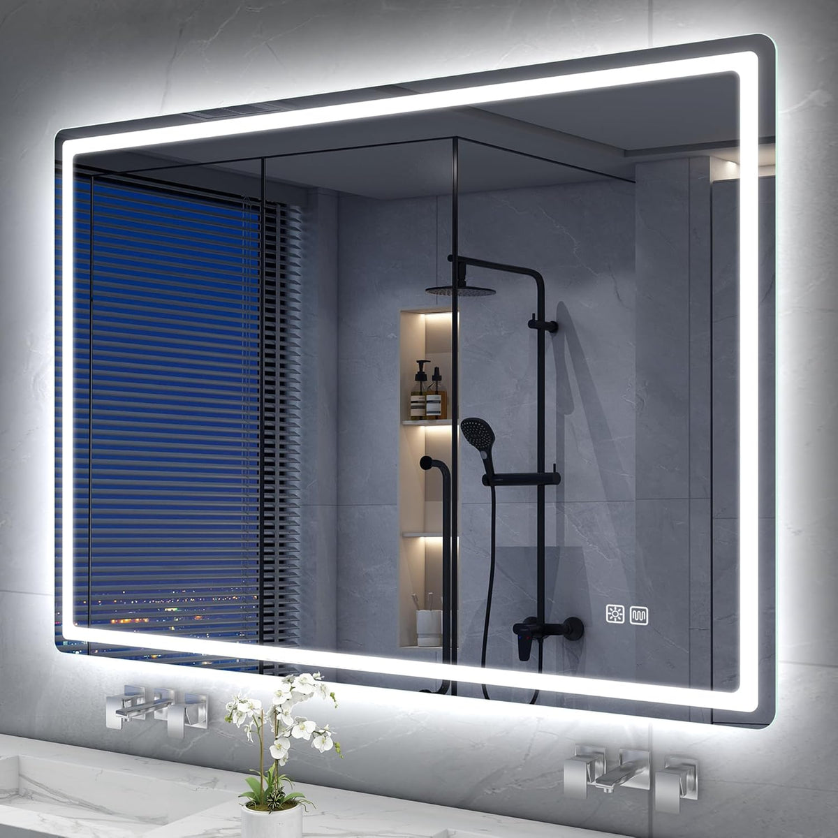Miroir de salle de bain S'bagno avec éclairage 120 x 70 cm, miroir de salle de bain LED avec Bluetooth et fonction antibuée, intensité variable 3000 K/4000 K/6500 K, mémoire de forme, verre trempé HD, IP44 - Miroirs de salle de bain LED, horizontaux