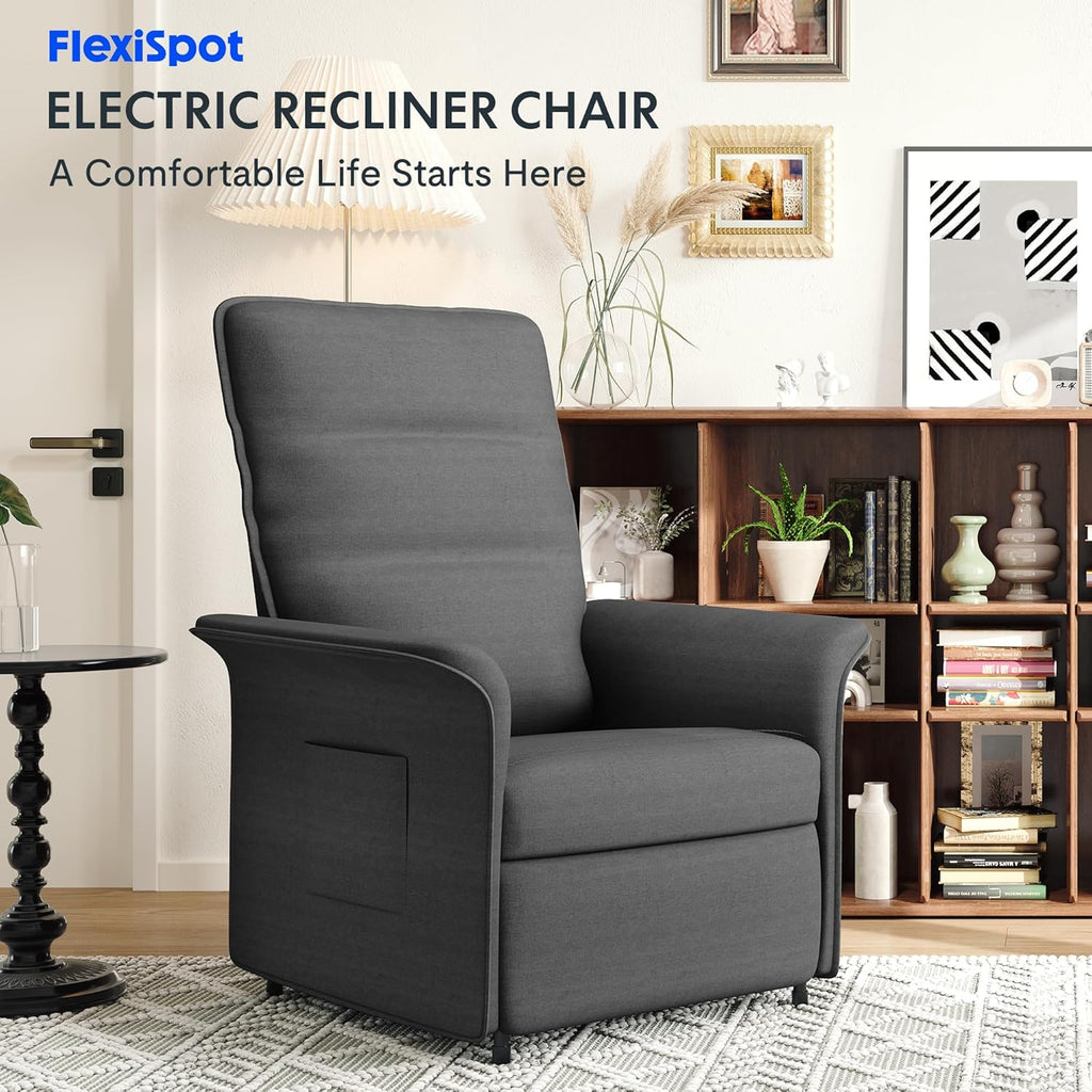 2026 Fauteuil relax électrique FLEXISPOT avec dossier réglable, inclinable de 105° à 155°, fauteuil inclinable, fauteuil relax ergonomique pour chambre, salon et home cinéma (gris foncé)