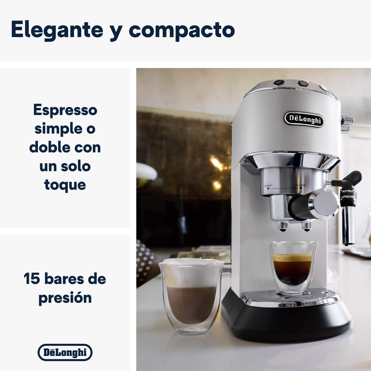 2026 De'Longhi Dedica – Cafetière à pompe en acier inoxydable pour café moulu ou individuel, expresso et cappuccino, réservoir de 1,3 litre, système anti-goutte, modèle EC685.M, couleur métal