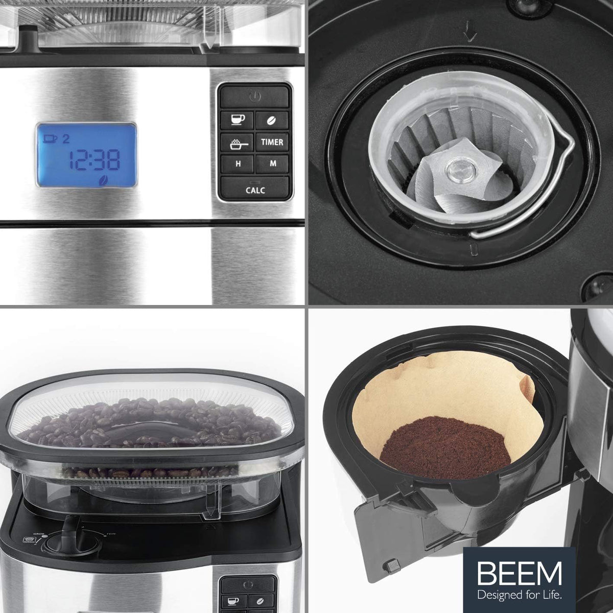 2026 BEEM FRESH-AROMA-PERFECT II Filterkaffeemaschine mit Mahlwerk - Thermo | Edelstahl | Thermokanne | 24h-Timer | 1000 W | 180 g Bohnenbehälter