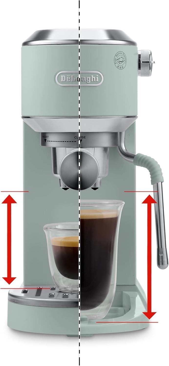 2026 De'Longhi Dedica – Cafetière à pompe en acier inoxydable pour café moulu ou individuel, expresso et cappuccino, réservoir de 1,3 litre, système anti-goutte, modèle EC685.M, couleur métal