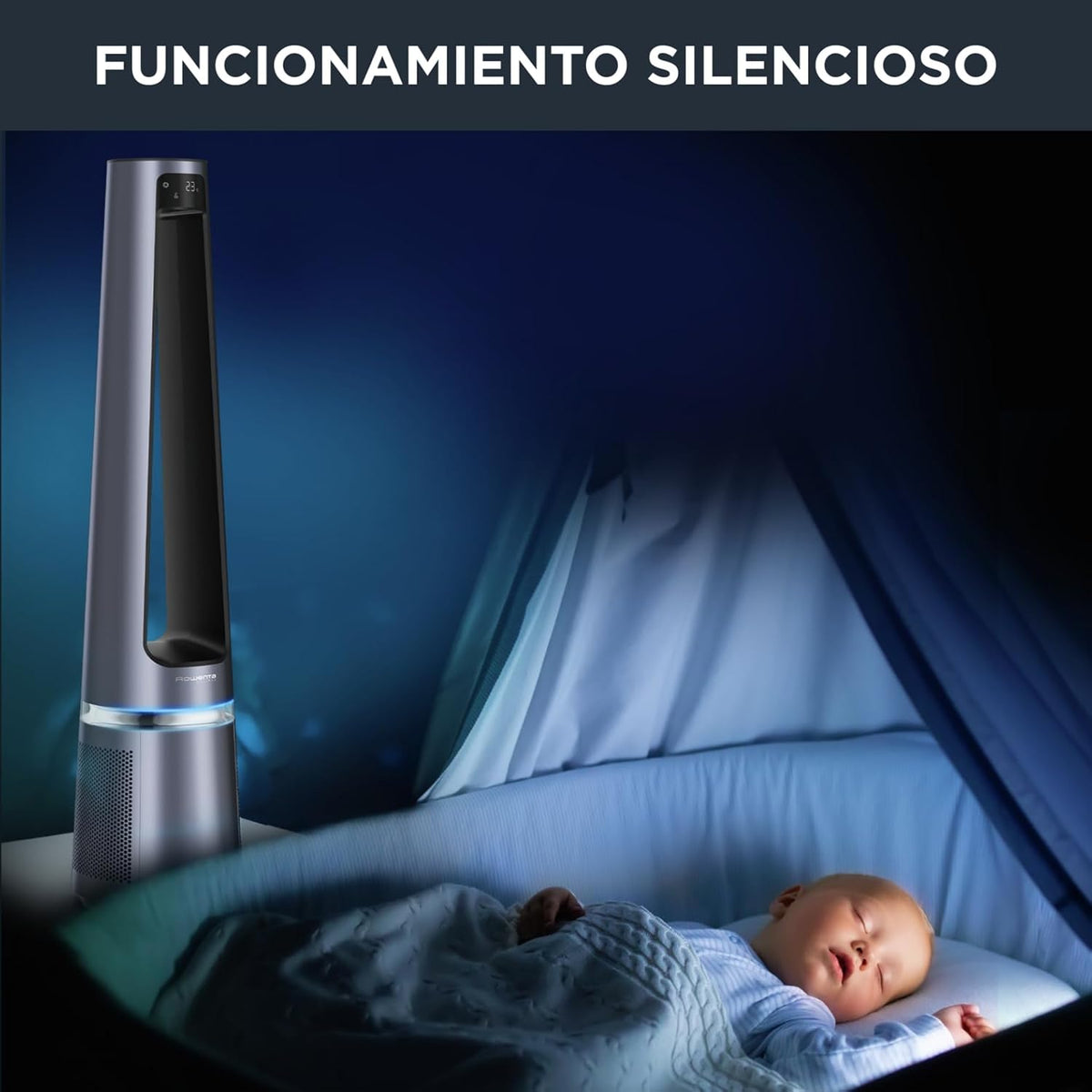 2026 Rowenta Eclipse 2-en-1 Ventilateur purificateur, Ventile et filtre l'air, Particules fines, 32 dB (A), Puissant, Oscillation, 12 vitesses, Minuteur, Départ différé QU5030F0