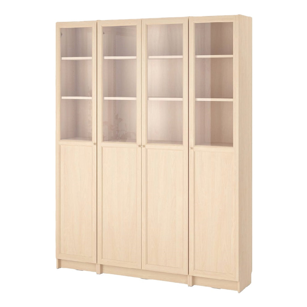 2026 Bibliothèque vitrée en bois clair avec portes – 200 x 30 x 230 cm