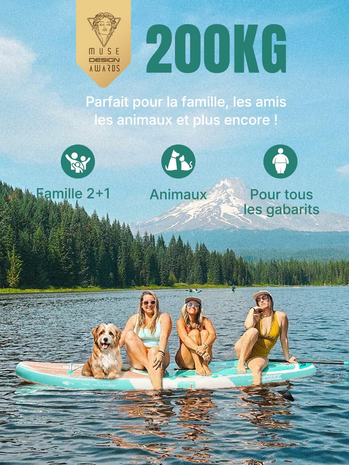 2026 Niphean Paddle Gonflable Adulte avec Tous Les Accessoires, 320cm Planches de Stand Up Paddle Gonflables pour Tous Les Niveaux, Sup avec Capacité 200 kg pour 2 Personnes, Paddle Gonflable avec Siège