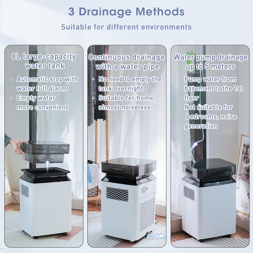 2026 Deumidificatore Industriale Professionale Elettrico: 80L/24h per Grandi Ambienti 170㎡Pompa Scarico Continuo Antimuffa Portatile con Ruote per Casa/Bagno/Ufficio/Garage/Cantina/Stanza/Armadio