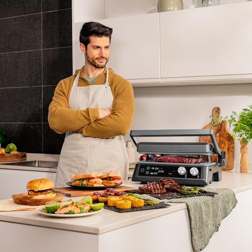 2026 Cecotec Grill électrique Rock’nGrill Smart. Système de réglage de la puissance, du temps et de la température de 2000 W, ouverture à 180 °, plaques amovibles allant au lave vaisselle : Cuisine et Maison