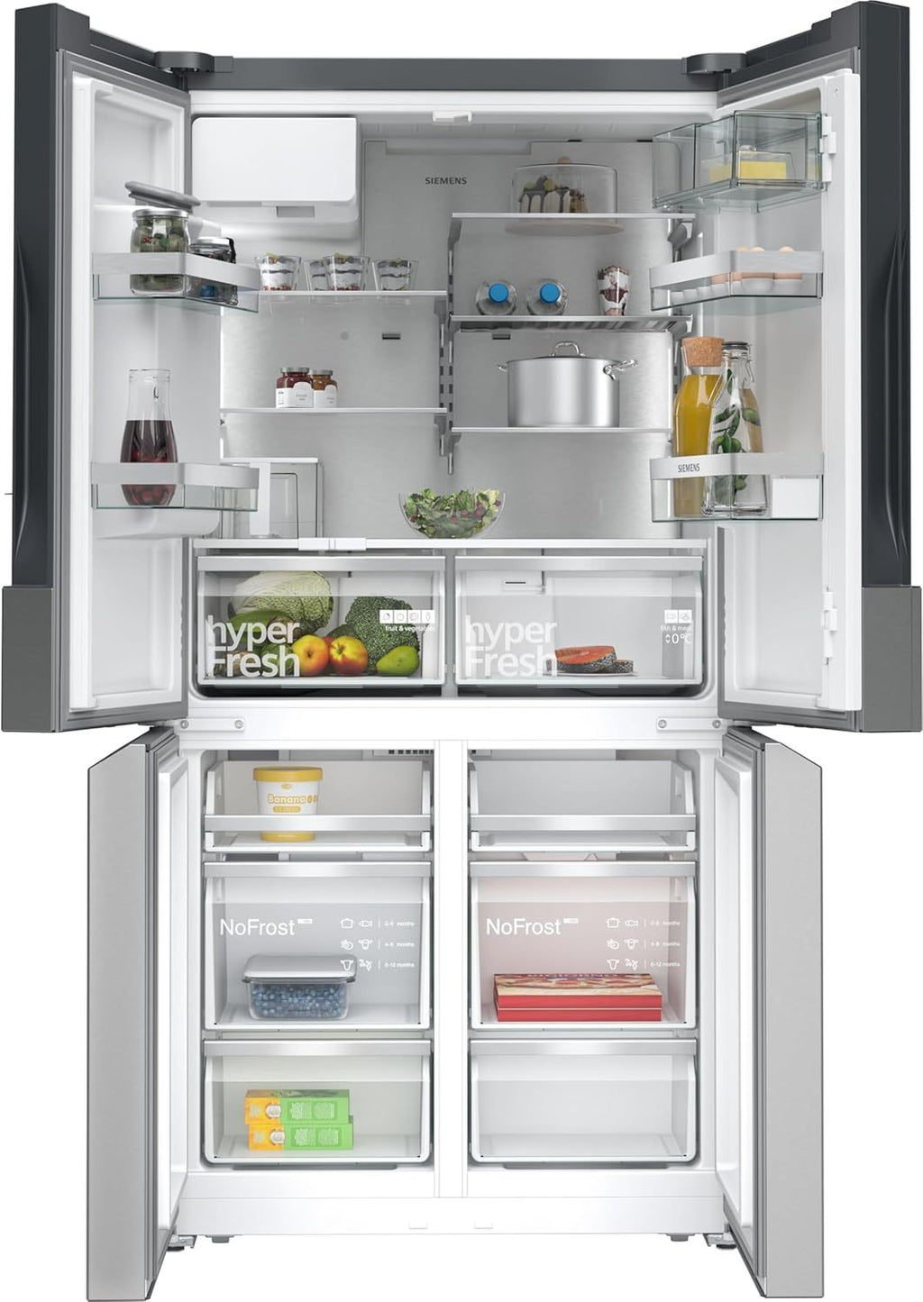 2026 SIEMENS KF96NVPEA iQ300 Multi-Door-Kühlschrank, 183 x 91 cm, 405 L Kühlen & 200 L Gefrieren, hyperFresh längere Frische, noFrost nie wieder abtauen, superCooling schnellere Kühlung