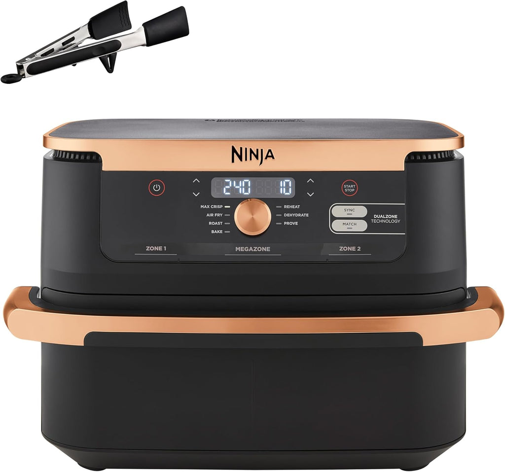 2026 Ninja Foodi FlexDrawer, Friggitrice ad Aria, Doppia Zona, Separatore Rimovibile, Cassetto da 10.4L, 7 in 1, Componenti Antiaderenti Lavabili in Lavastoviglie, Nero/Rame, AF500EUCP
