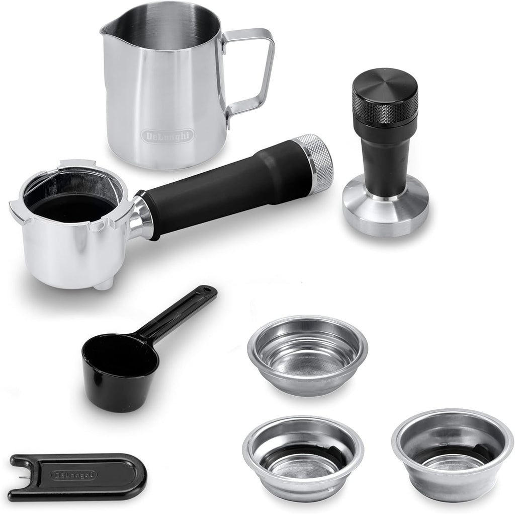 2026 De'Longhi Dedica – Cafetière à pompe en acier inoxydable pour café moulu ou individuel, expresso et cappuccino, réservoir de 1,3 litre, système anti-goutte, modèle EC685.M, couleur métal