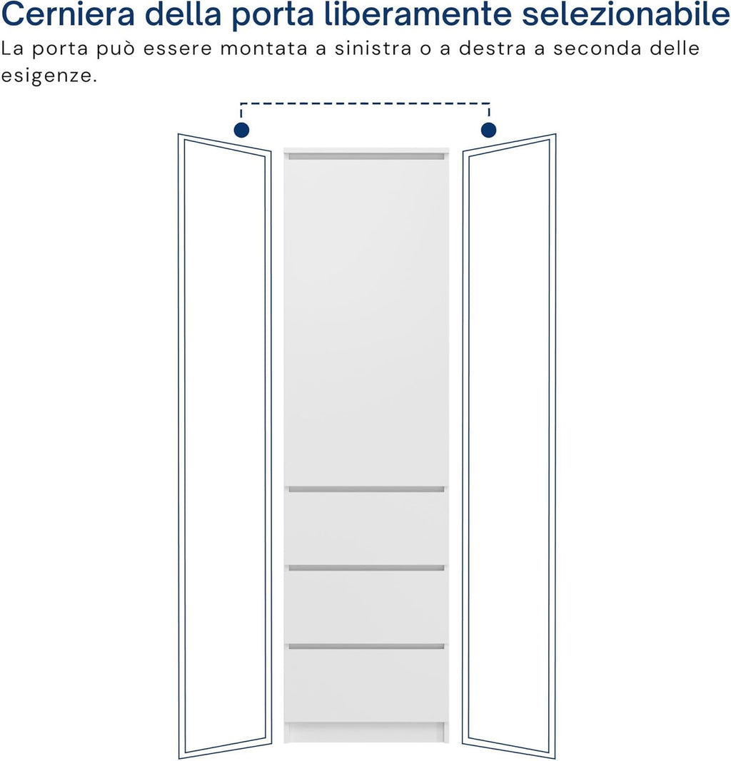 2026 Home Collective Multi-purpose Wardrobe, Wardrobe, Wardrobe with 3 Shelves and 3 Drawers | Compact and Functional Wardrobe for Bedroom, Hallway or Study | 50 x 40 x 180 cm (WxDxH) | White