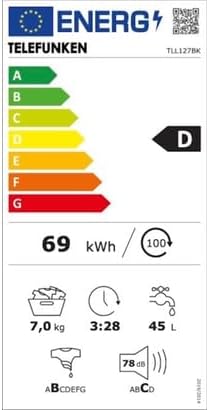 2026 Lave-linge à chargement frontal Telefunken TLL127BK