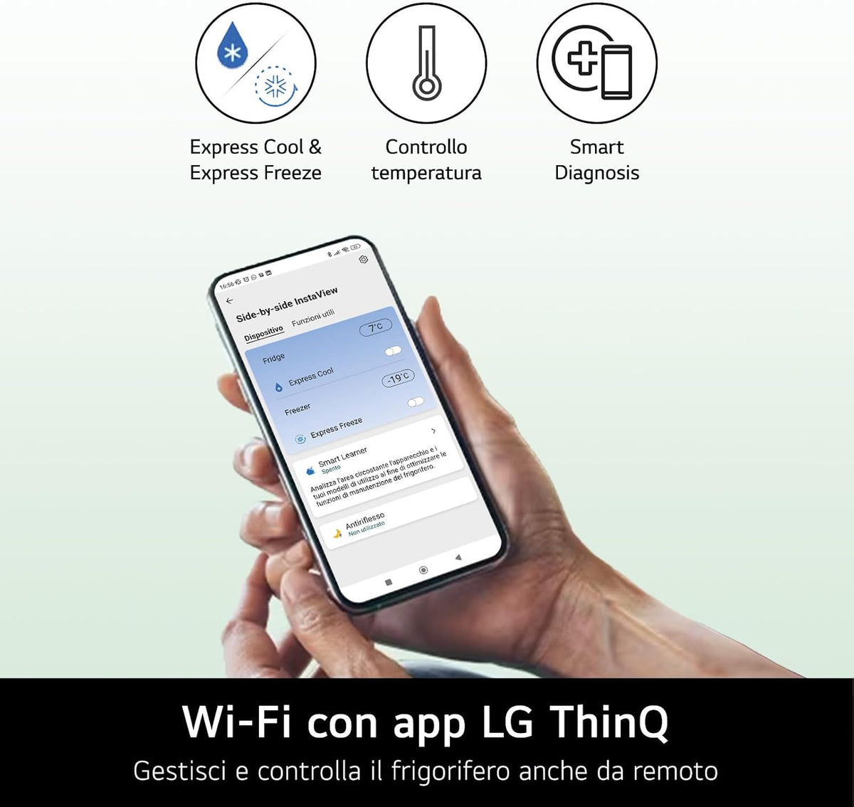 2026 GSLE91MBAC Frigorifero Americano Side-by-Side, Classe C, Frigorifero No Frost, 628L, Wi-Fi, Tecnologia Door&Linear Cooling, Fresh Converter, Dispenser Senza Allaccio, UVnano, Metal Sorbet