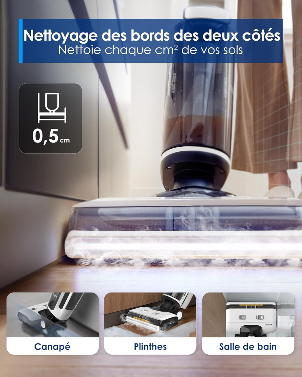 2026 Tineco Floor One S7 Steam Nettoyeur de Sols sans-Fil Balai Vapeur pour Saletés Collantes sur Sols Durs avec Écran Auto-Nettoyage Nettoyage des Bords Autopropulsion Parfait pour Enfants/Animaux