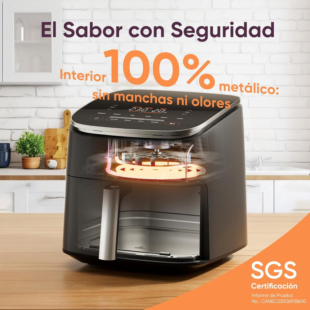 2026 Friteuse à air chaud Cosori Turbo Blaze 6L, intérieur en métal véritable, moteur CC exclusif, 46 % plus rapide, température de 30 °C à 230 °C, idéale pour rôtir les viandes, programmes de cuisson complets, silencieuse (27 dB).