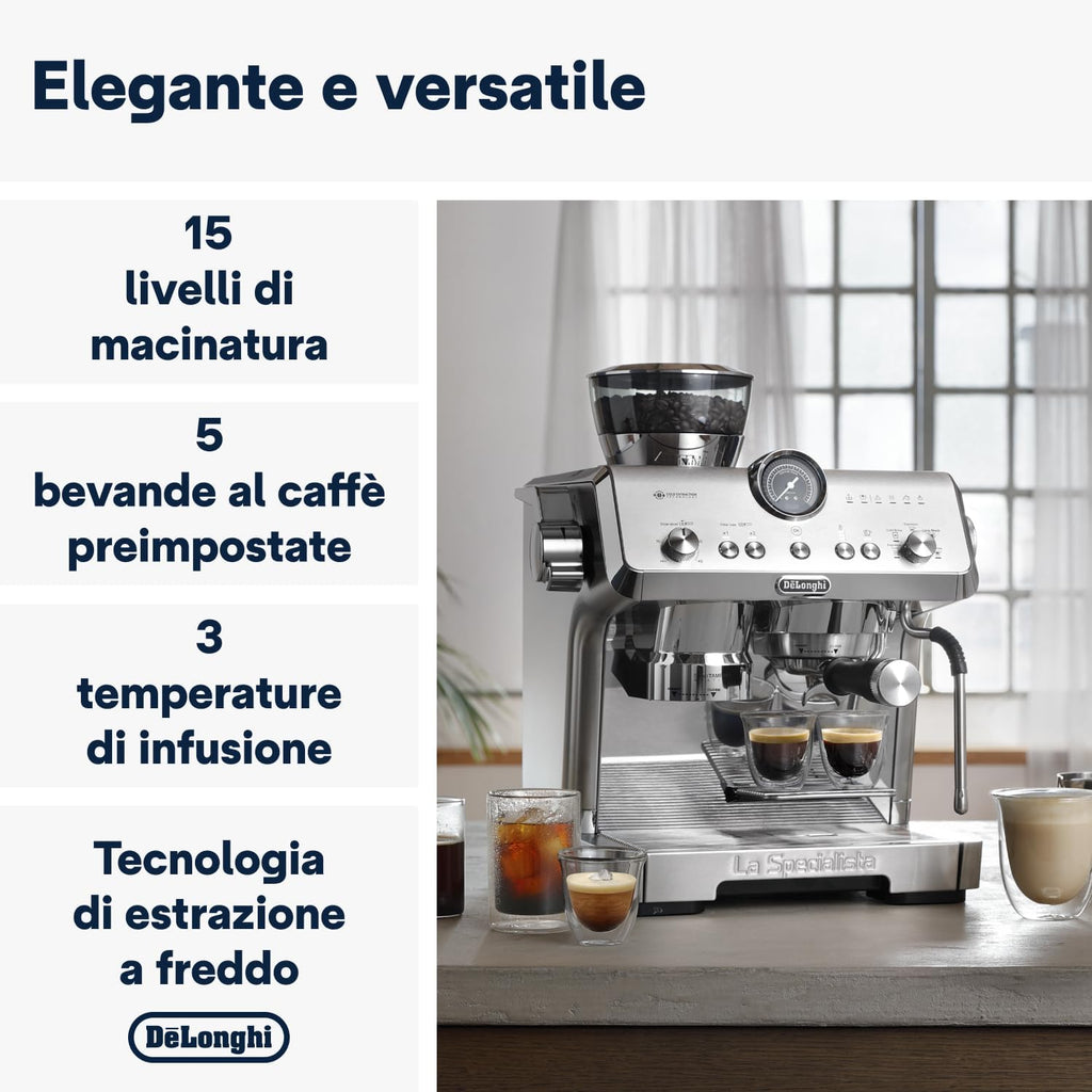 2026 La Specialista Opera EC9555.M, Macchina Caffè Espresso con Macinacaffè Integrato, Funzione Cold Brew, Inclusa Lancia per Schiumatura del Latte, Include Accessori Welcome Set, 1550W, Metallo