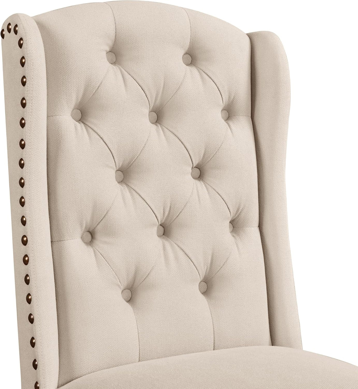 2026 Yaheetech Set 6 Sedie Sala da Pranzo Tessuto Imbottite Eleganti Gambe in Legno Massello Schienale Alto con Bottoni Portata 140 KG Beige