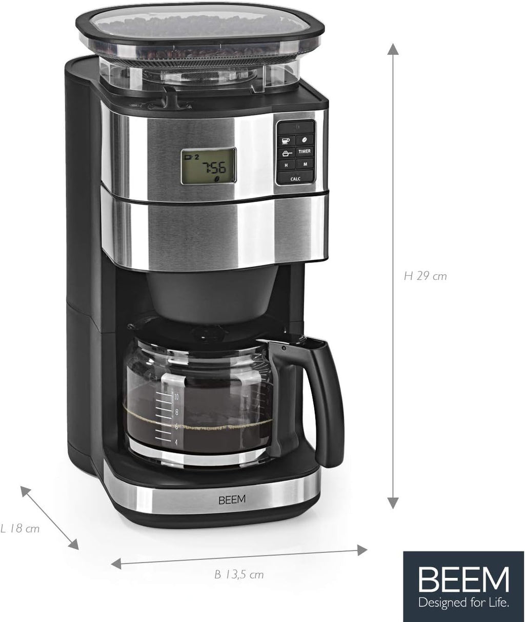 2026 BEEM FRESH-AROMA-PERFECT II Filterkaffeemaschine mit Mahlwerk - Thermo | Edelstahl | Thermokanne | 24h-Timer | 1000 W | 180 g Bohnenbehälter
