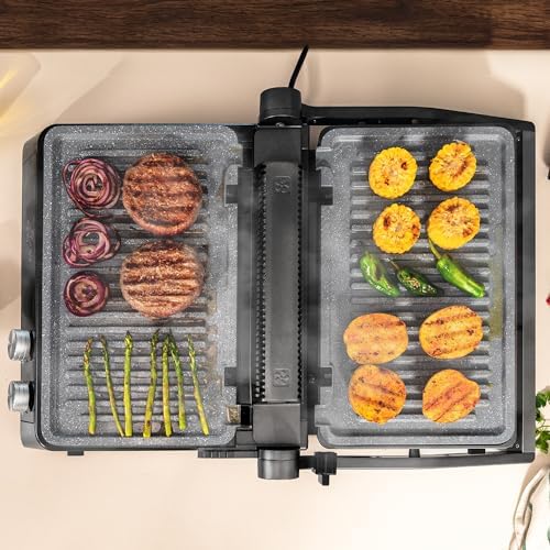 2026 Cecotec Grill électrique Rock’nGrill Smart. Système de réglage de la puissance, du temps et de la température de 2000 W, ouverture à 180 °, plaques amovibles allant au lave vaisselle : Cuisine et Maison