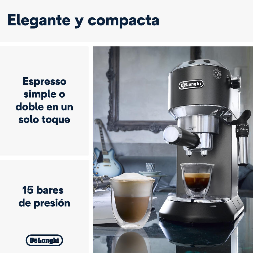 2026 De'Longhi Dedica – Cafetière à pompe en acier inoxydable pour café moulu ou individuel, expresso et cappuccino, réservoir de 1,3 litre, système anti-goutte, modèle EC685.M, couleur métal